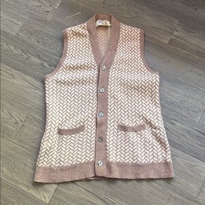 Golden Horse | Vintage 100% Virgin Wool Brown and Cream Knit Vest Size XXL
